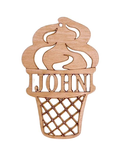 Ice Cream Cone (Personalized with the text of your choosing) Made to order.